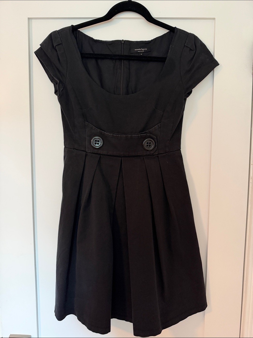 Black Short-Sleeve Fit-and-Flare Dress - Classic Scoop Neck
